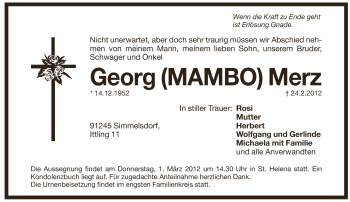 Traueranzeige von Georg Merz von Pegnitz-Zeitung